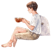 Illustration: Mensch mit einer Tasse in ruhiger Haltung