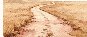 Aquarell eines Weges durch eine helle Landschaft